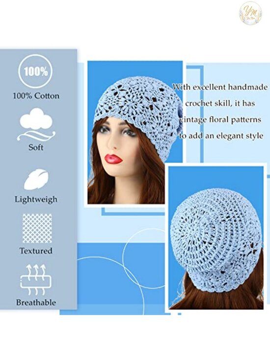 4 Pack Crochet Slouchy Beanie Hats, Knit Floral Cutout Polyester, Summer Fall main image 5
